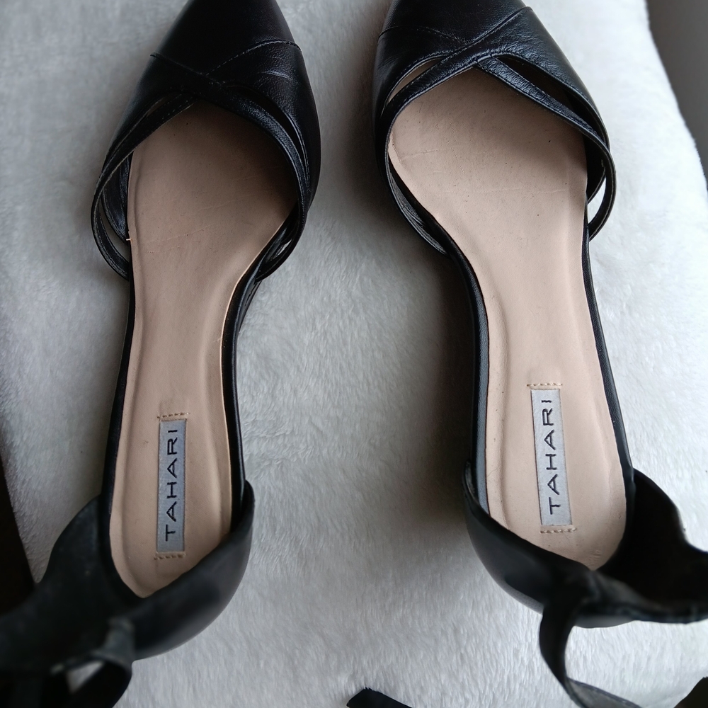 Tahari Black D'Orsay Pointed-Toe Slight Wedge with Crisscross Vamp